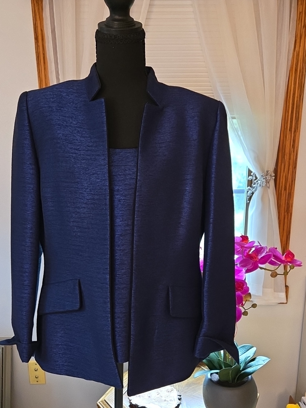 Kasper Navy Blue Open-Front Evening Blazer